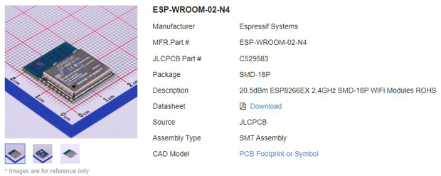 ESP8266がモジュール化されているものを「ESP-WROOM-02」と呼びます。（画像引用）JLCPCB