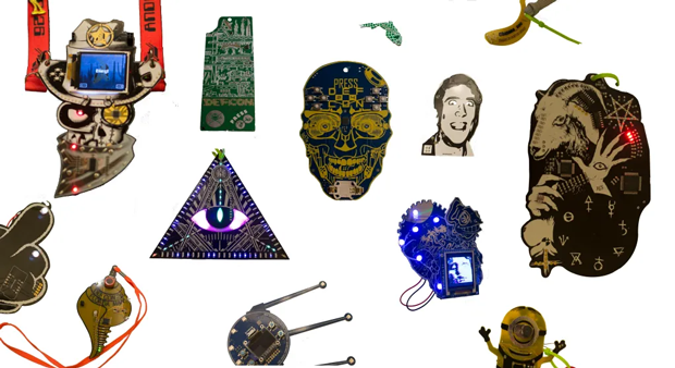 海外バッジギークによる作品（vice.com「A History of Badgelife, Def Con’s Unlikely Obsession with Artistic Circuit Boards」より引用）。