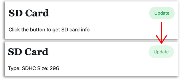 ユーザーデモ画面でSDカードの状態を確認。