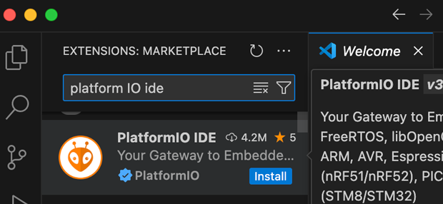 Platform IO IDE はVisual Studio CodeのExtensionsからインストールできる。