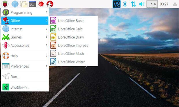 標準搭載のオフィススイートである「LibreOffice」