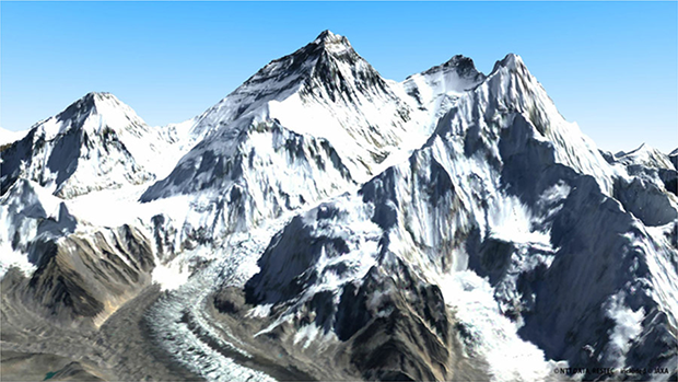 カラー処理したエベレストの3D地図。