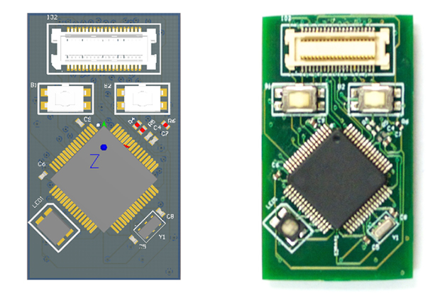 AttoDuinoの3D CADデザインと、実際の基板