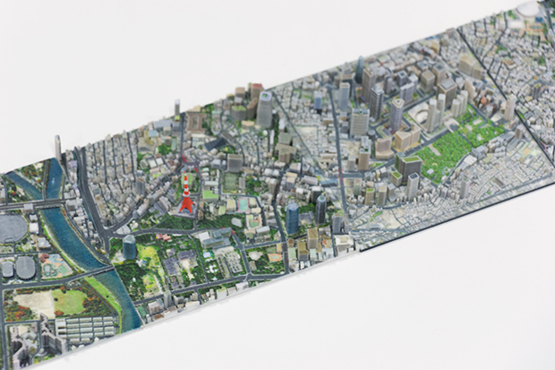 東京で3Dプリント事業を展開するアイジェットの「ONEHUNDRED TOKYO」。ゼンリンのデータを基に3Dプリントしたジオラマで、都心を100エリアに分割、1区画1万円から購入できる。