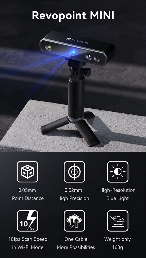 最高精度0.02mmのスキャニング——ブルーライト搭載のハンディー3D