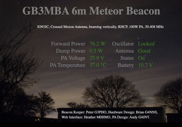 UK Radio Astronomy Meteor Beacon - GB3MBA