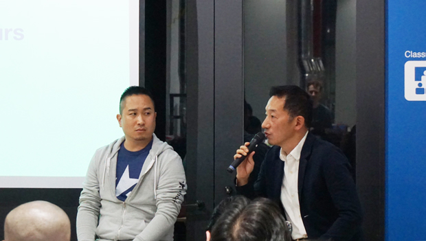 プロジェクト成功の秘訣について質問するテックショップ ジャパンの有坂氏（右）とKickstarterの児玉氏（左）。