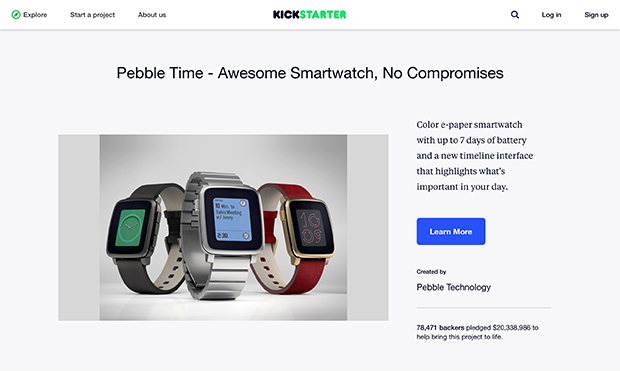 Kickstarterで出資者7万8471人、過去最高額の2033万8986ドルを集めた「Pebble Time」。