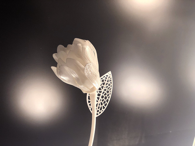 4D flower：4Dプリント技術（3Dプリント＋形状変化）を用いて光の熱で形状が変わっていく花を制作。