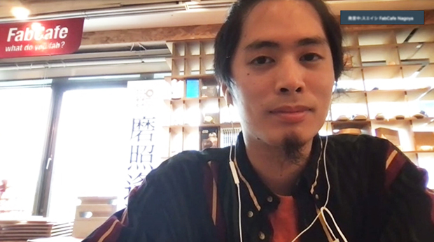 斎藤さんはFabCafe Tokyo２階にあるMTRLから遠隔参加した。