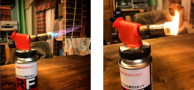 High Tempレジンで造形したアタッチメントを家庭用のガスバーナー（最大火炎温度：1300度）に接続してテストした結果、弱火で30秒程度まで形状が維持できたが、強火にしたところ10秒程度で樹脂に引火した。業務用の耐熱樹脂でも170度が限界であることを考慮すると耐火性は業務レベルの樹脂と遜色がない（写真提供：東京メイカー）